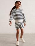 Reiss Kids' Cotton Blend Striped Short Tracksuit, Navy/Ivory