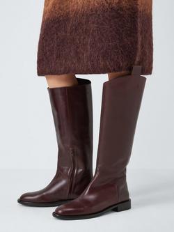 John Lewis Tulips Leather Long Riding Boots - view 2, Burgundy