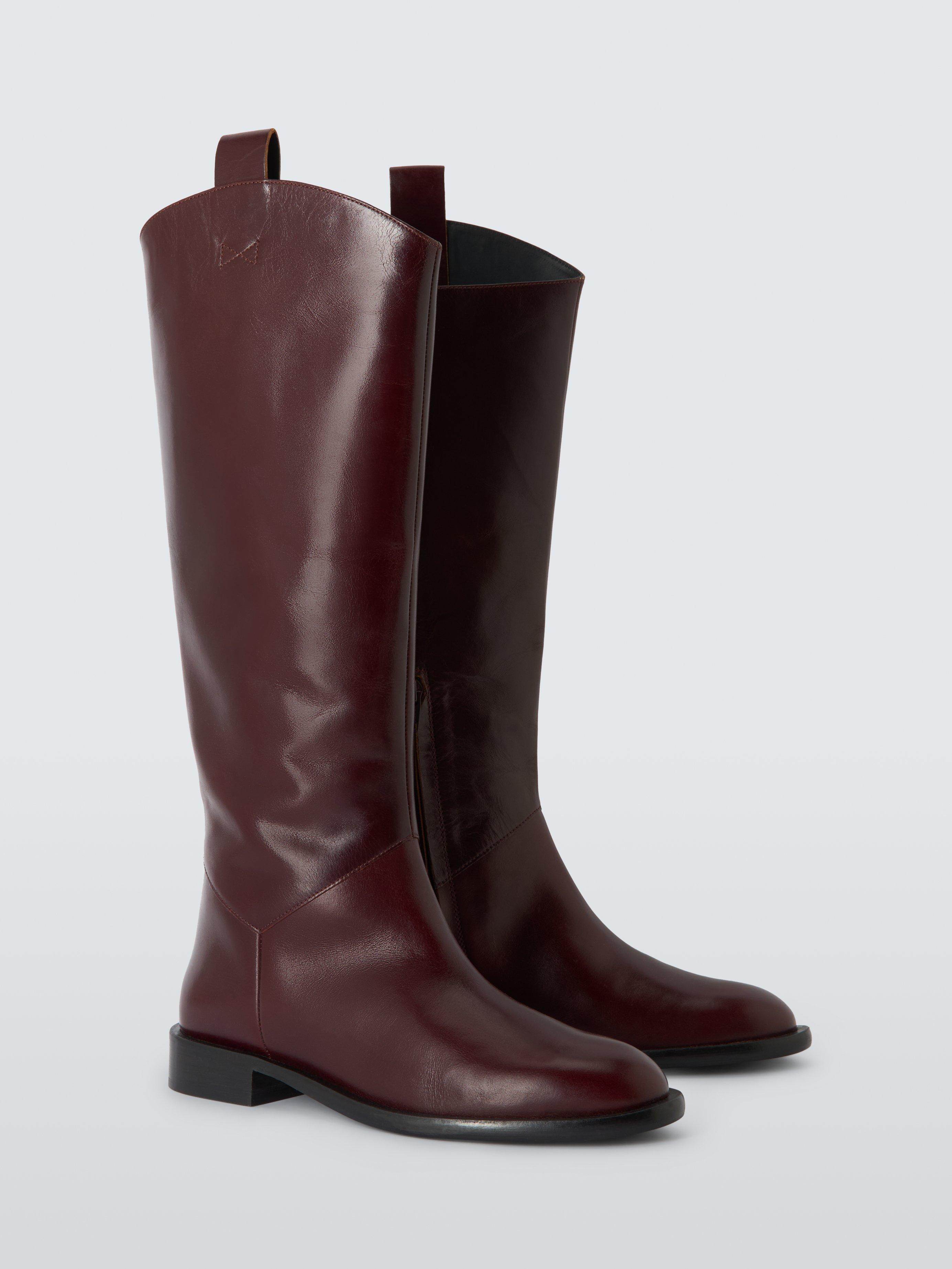 Product image 3 of 6, which shows John Lewis Tulips Leather Long Riding Boots, Burgundy, 3