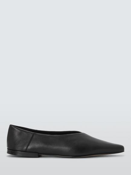 John Lewis Hampton Leather High Cut Smart Ballerina Pumps, Black, Black