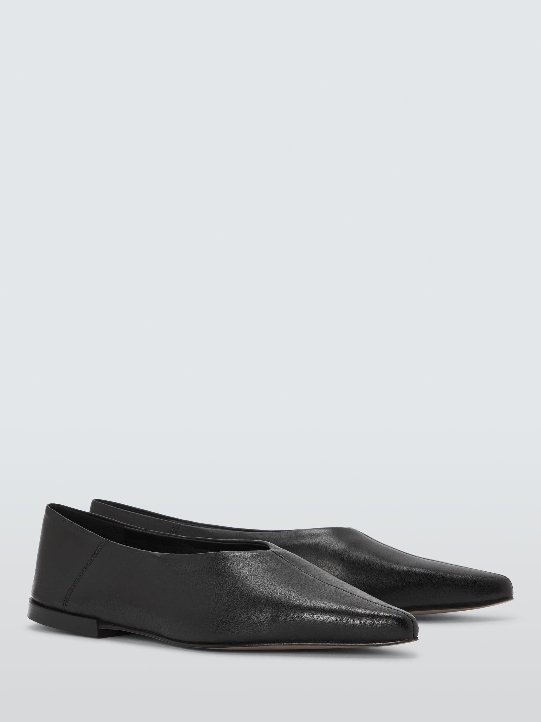 Product image 3 of 6, which shows John Lewis Hampton Leather High Cut Smart Ballerina Pumps, Black, 3