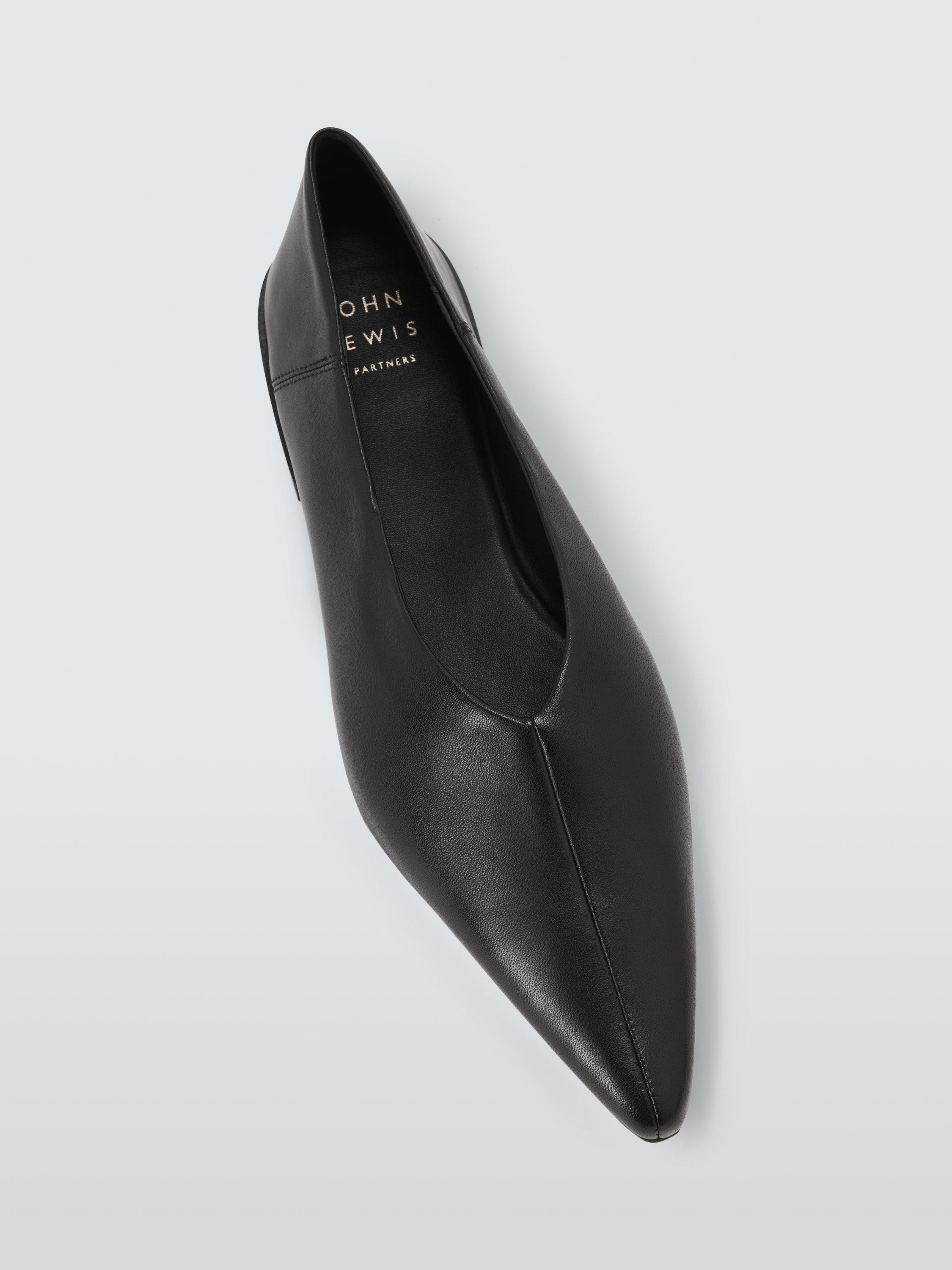 Product image 5 of 6, which shows John Lewis Hampton Leather High Cut Smart Ballerina Pumps, Black, 3