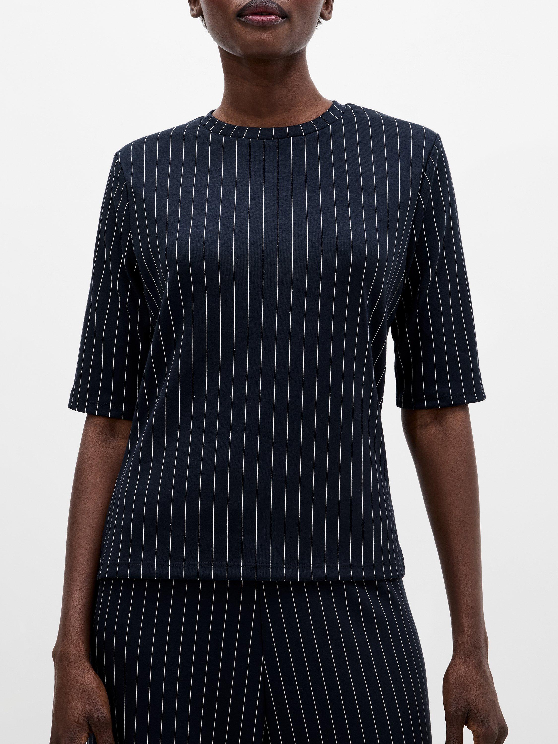 Product image 2 of 5, which shows French Connection Regina Jersey Shoulder Pad Tee, Blue/Multi, XS