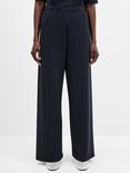 French Connection Regina Pinstripe Wide Leg Trousers, Navy/White