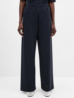 French Connection Regina Pinstripe Wide Leg Trousers, Navy/White, Navy/White