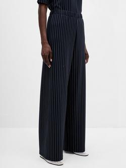 French Connection Regina Pinstripe Wide Leg Trousers, Navy/White - view 2, Navy/White