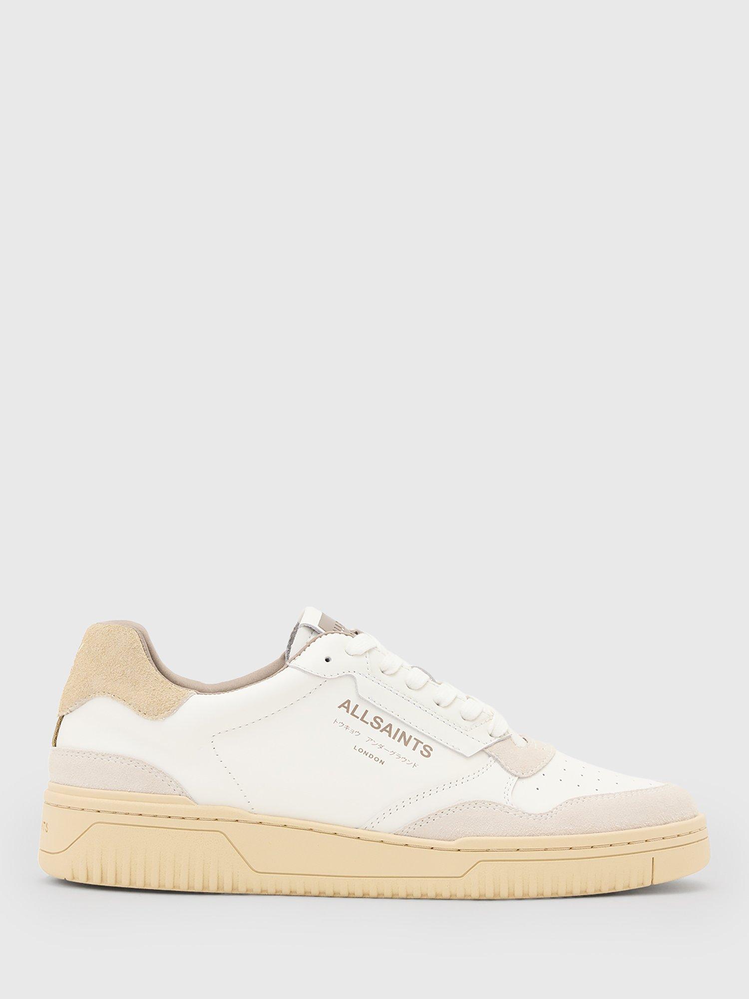 Product image 1 of 5, which shows AllSaints Regan Suede Leather Low Top Trainers, Chalk White/Multi, EU41