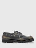 AllSaints Skiff Leather Boat Shoes, Black/Brown