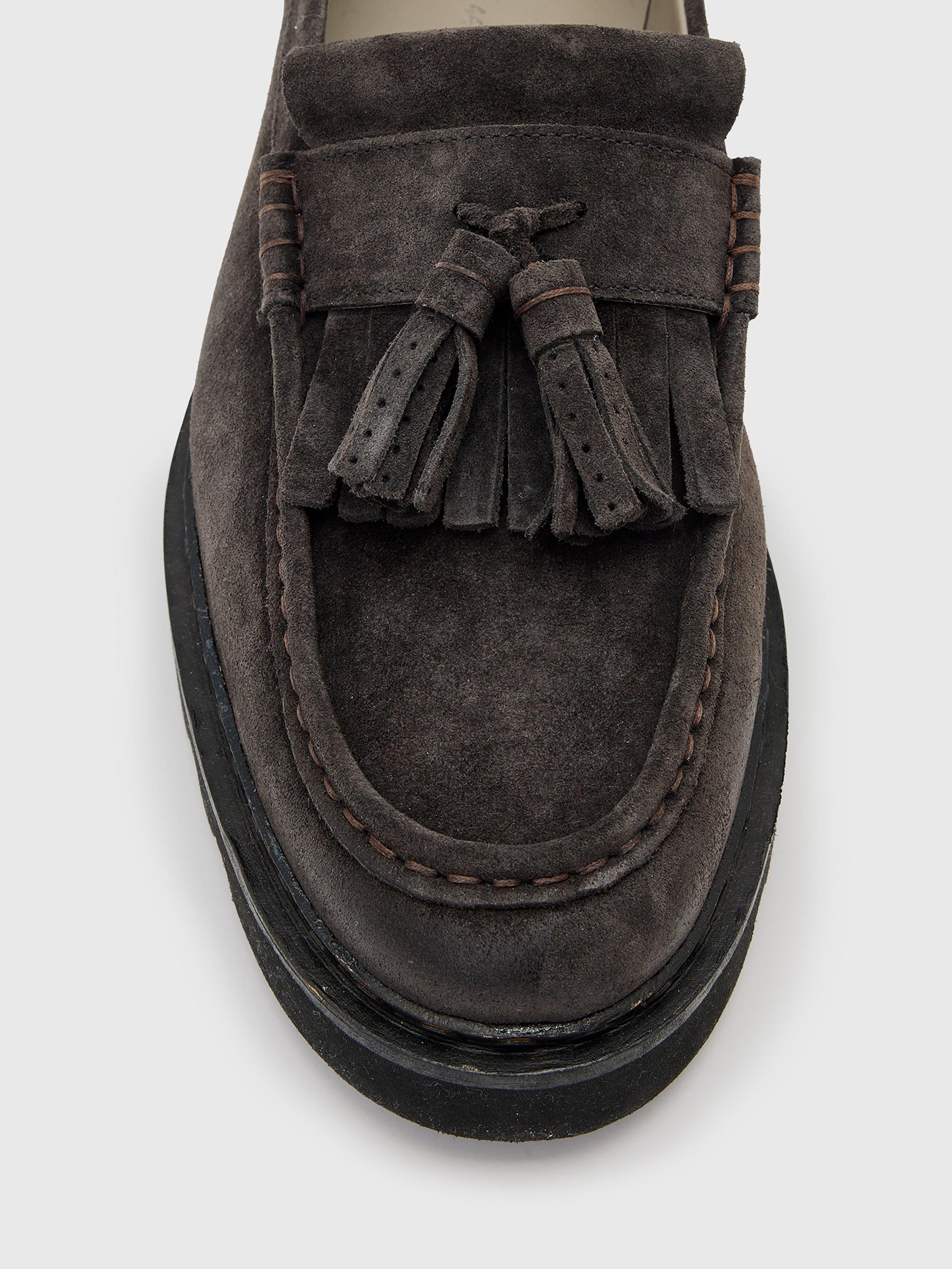 Product image 2 of 5, which shows AllSaints Skiff Suede Tassel Loafers, Warm Grey, EU44