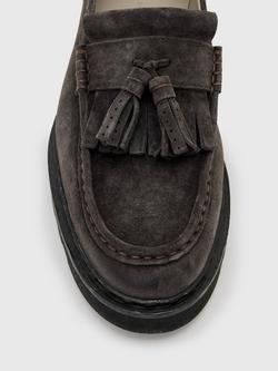 AllSaints Skiff Suede Tassel Loafers - view 2, Warm Grey