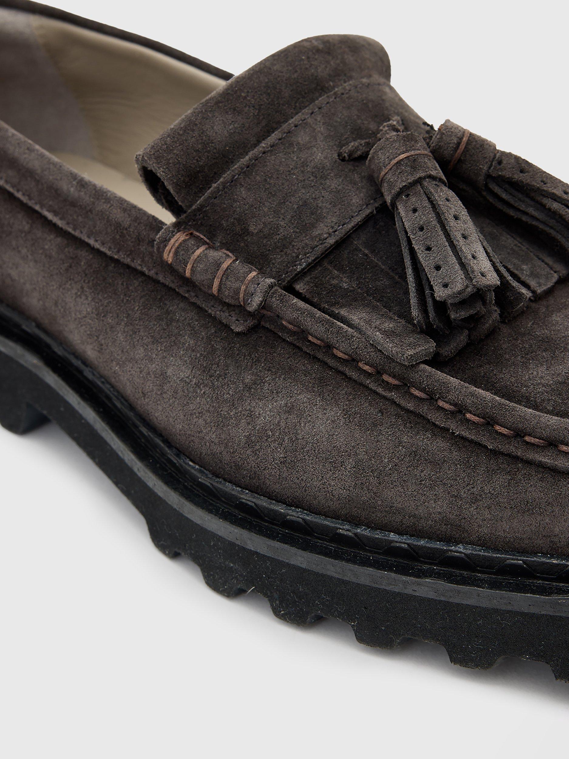Product image 4 of 5, which shows AllSaints Skiff Suede Tassel Loafers, Warm Grey, EU44