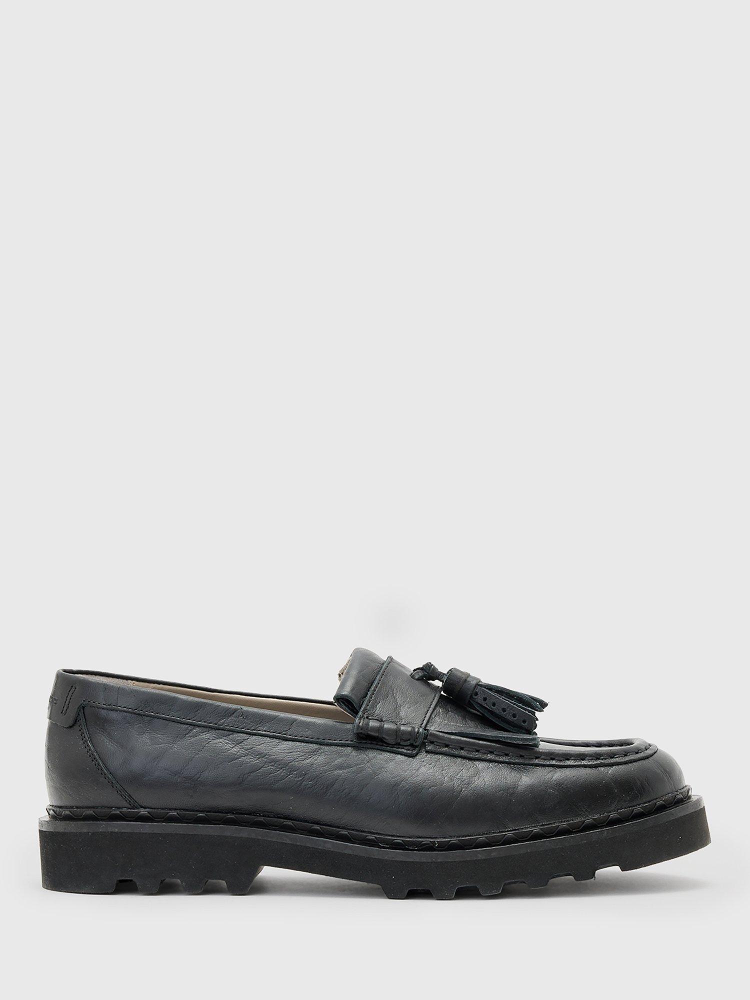 Product image 1 of 5, which shows AllSaints Skiff Leather Tassel Loafers, Black, EU44