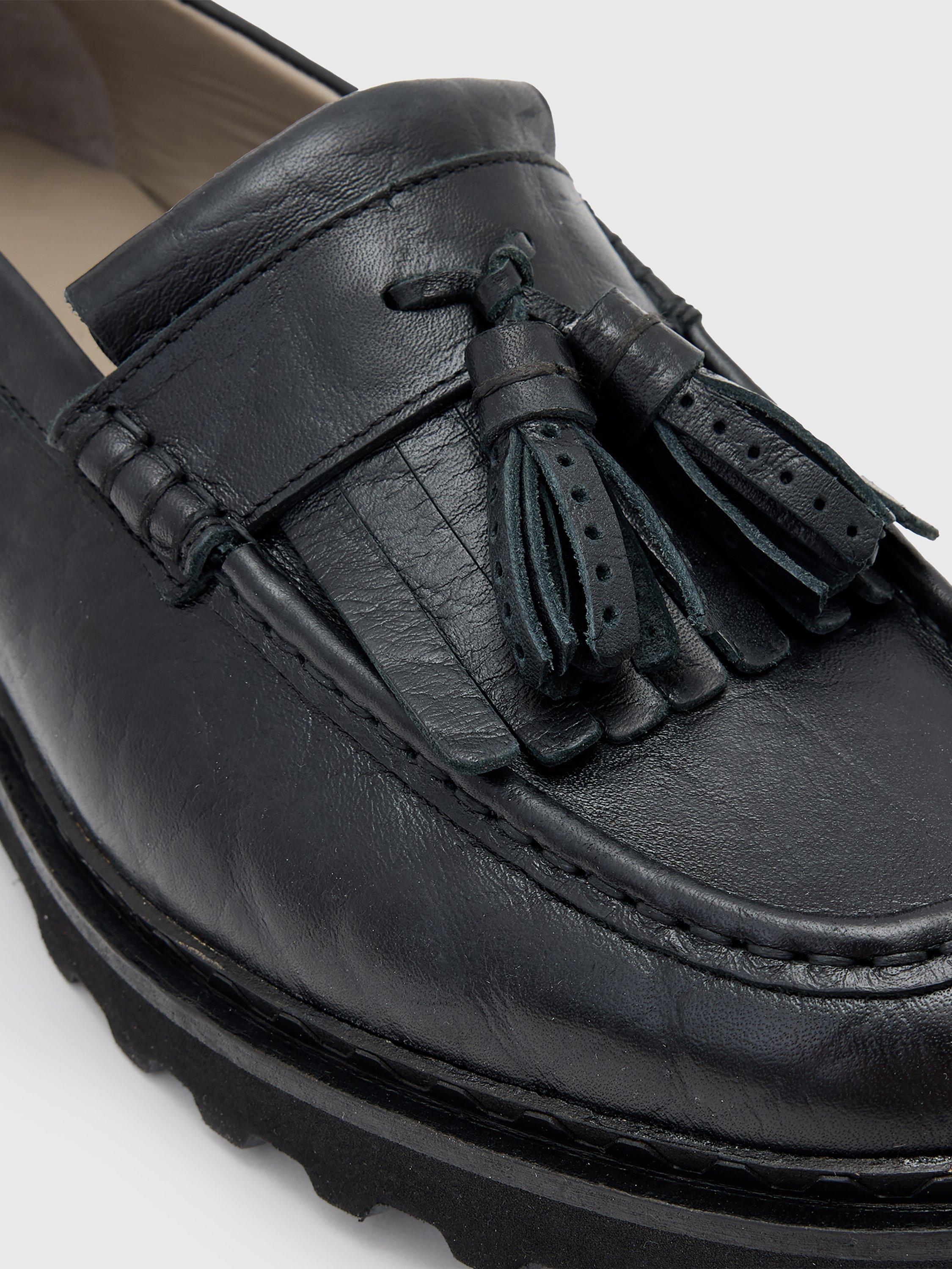 Product image 4 of 5, which shows AllSaints Skiff Leather Tassel Loafers, Black, EU44