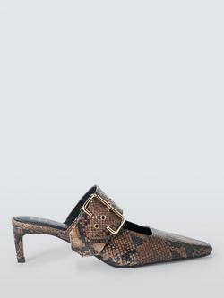 John Lewis Canary Leather Snake Print Big Buckle Dressy Court Shoes, Brown/Multi, Brown/Multi