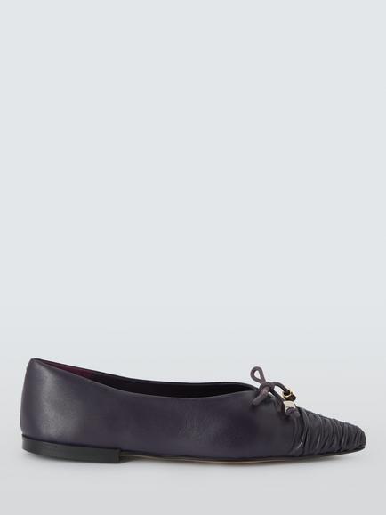 John Lewis Harleston Leather Ruched High Vamp Bow Detail Dressy Ballerina Pumps, Purple, Purple