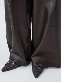 John Lewis Harleston Leather Ruched High Vamp Bow Detail Dressy Ballerina Pumps, Purple - view 2, Purple