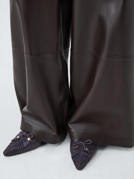 John Lewis Harleston Leather Ruched High Vamp Bow Detail Dressy Ballerina Pumps, Purple - view 2, Purple