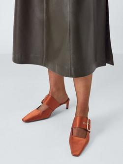John Lewis Canary Satin Big Buckle Dressy Court Shoes, Copper Brown - view 2, Copper Brown