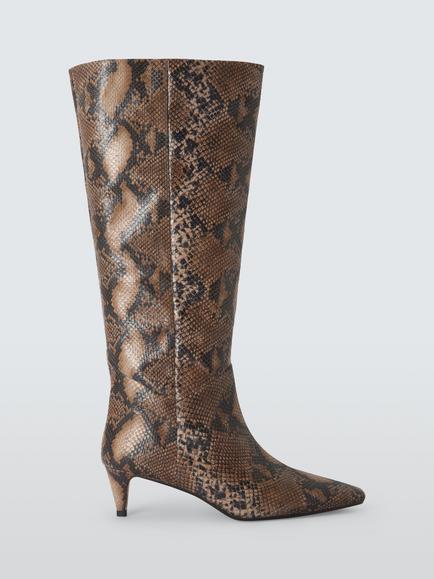 John Lewis Sandford Leather Chisel Toe Dressy Long Boots, Brown/Multi, Brown/Multi