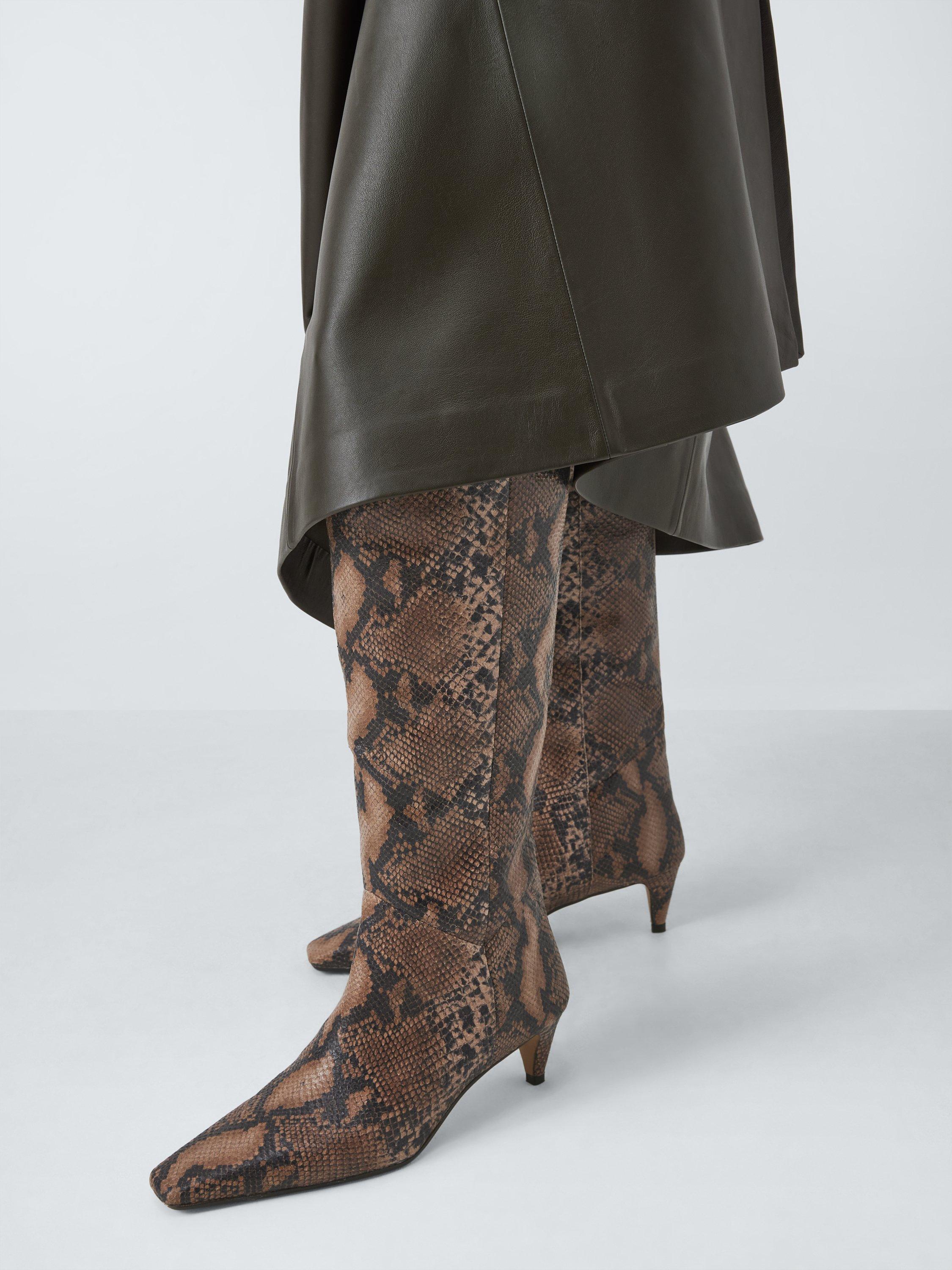Product image 2 of 6, which shows John Lewis Sandford Leather Chisel Toe Dressy Long Boots, Brown/Multi, 3