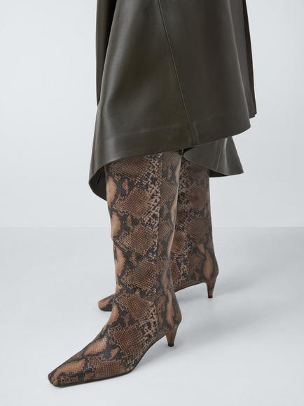 John Lewis Sandford Leather Chisel Toe Dressy Long Boots, Brown/Multi - view 2, Brown/Multi