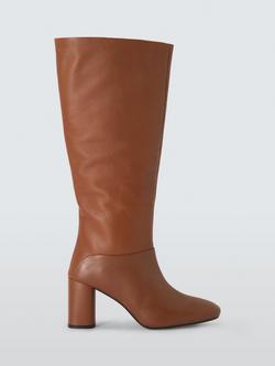 John Lewis Saunders Leather Block Heel Dressy Long Boots, Tan, Tan