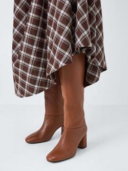 John Lewis Saunders Leather Block Heel Dressy Long Boots, Tan - view 2, Tan