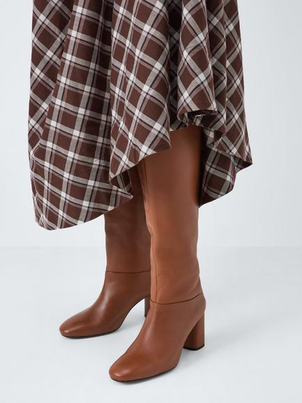 John Lewis Saunders Leather Block Heel Dressy Long Boots, Tan - view 2, Tan