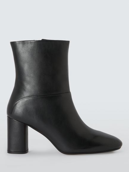 John Lewis Orwell Leather Block Heel Dressy Ankle Boots, Black, Black