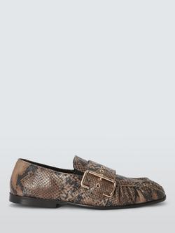 John Lewis Ashley Leather Snake Print Big Buckle Occasion Loafers, Brown/Multi, Brown/Multi