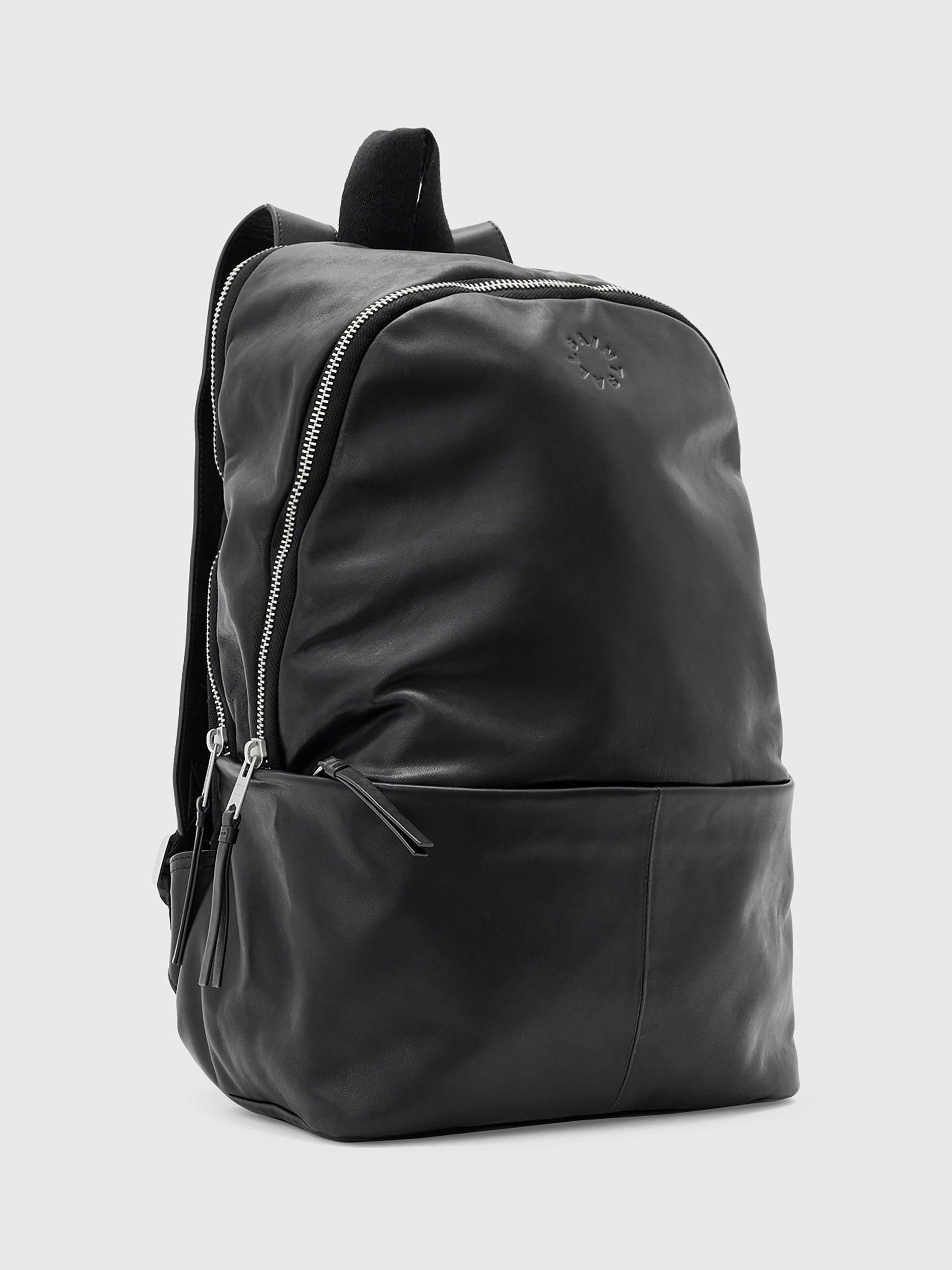 Product image 3 of 6, which shows AllSaints Finn Leather Backpack, Black