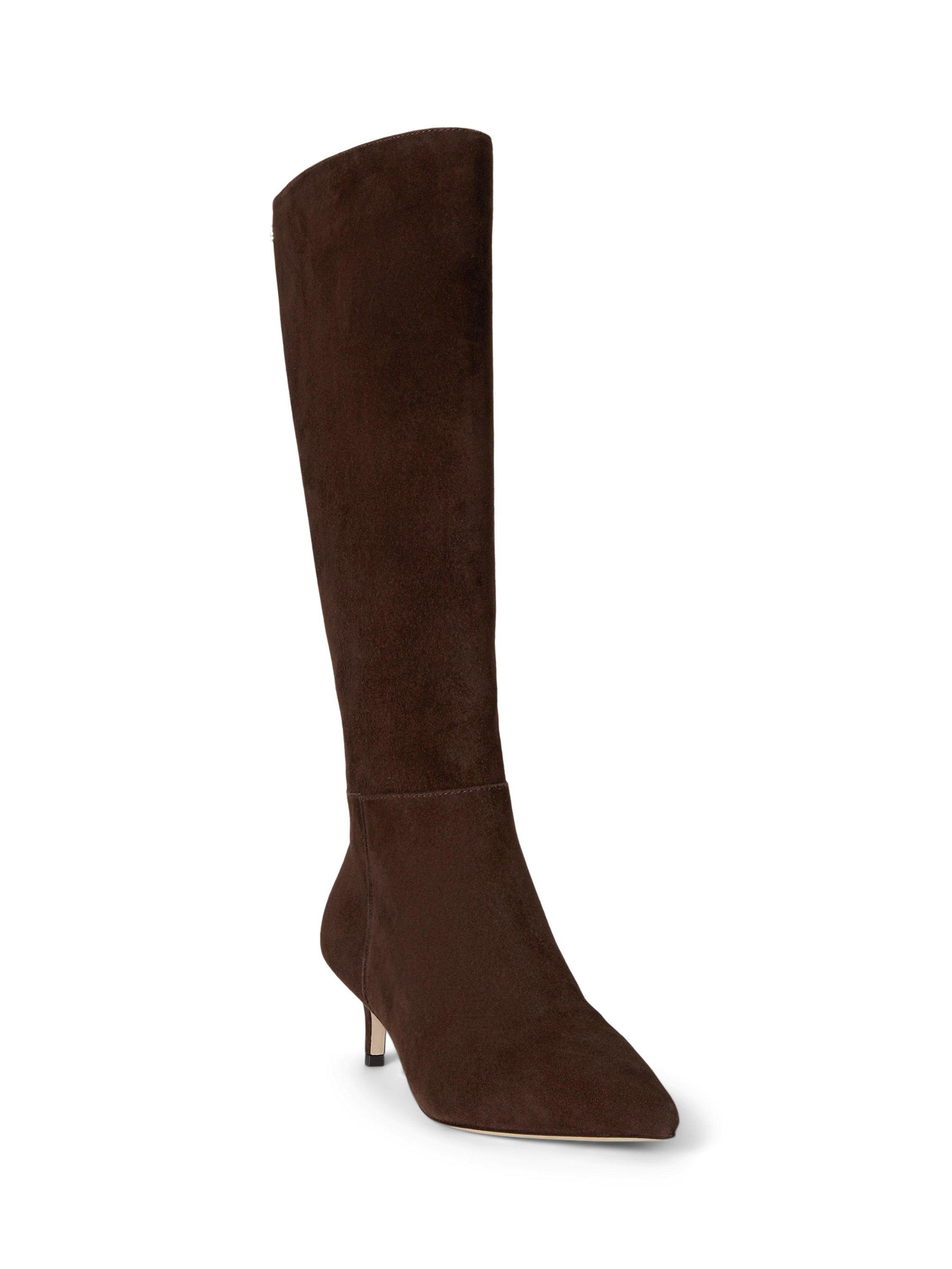 Product image 2 of 3, which shows Lauren Ralph Lauren McKay Suede Kitten Heel Knee Boots, Brown, 6