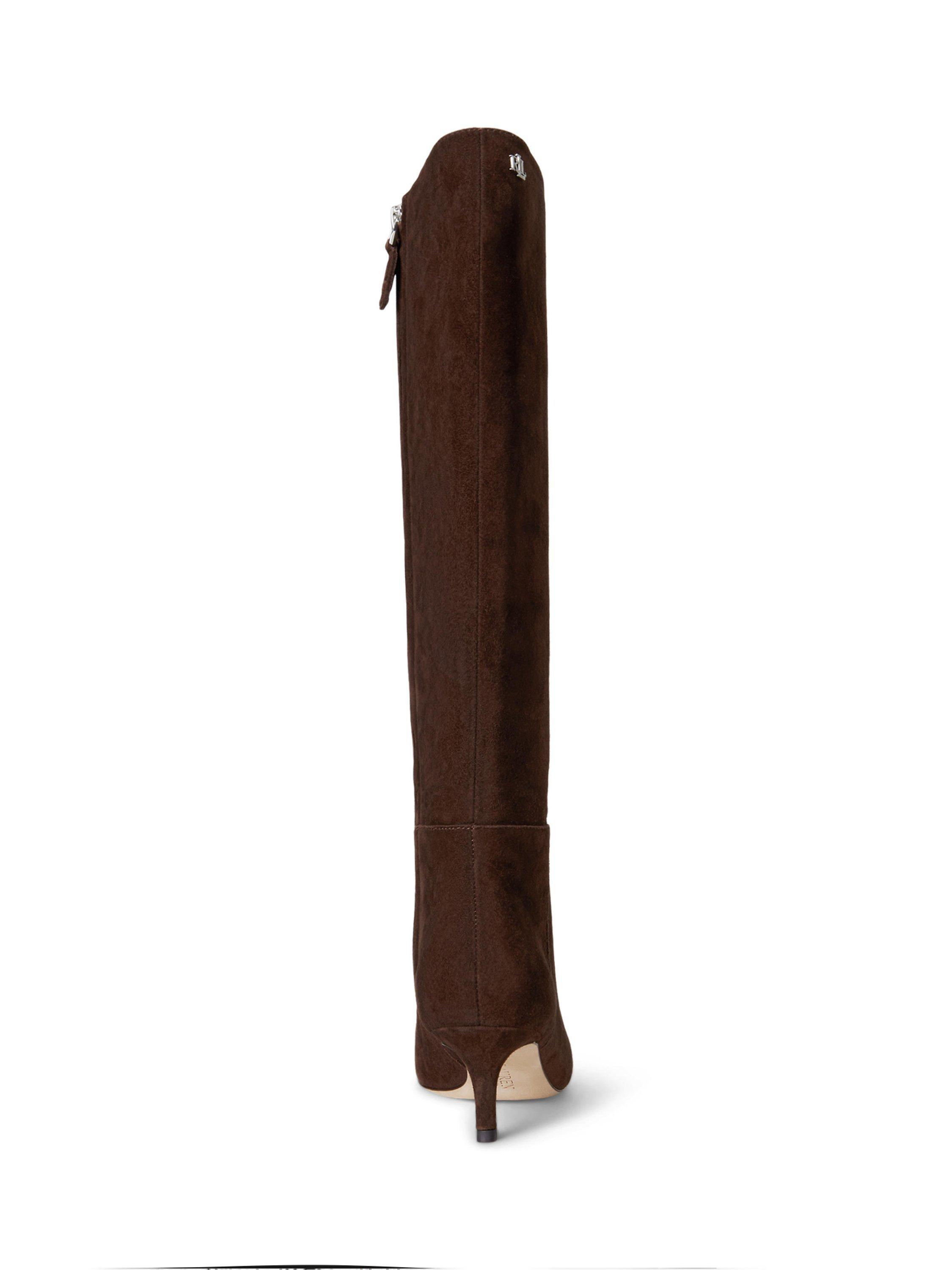 Product image 3 of 3, which shows Lauren Ralph Lauren McKay Suede Kitten Heel Knee Boots, Brown, 6