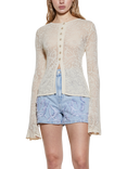 SISLEY Perforated Floral Design Cardigan Top