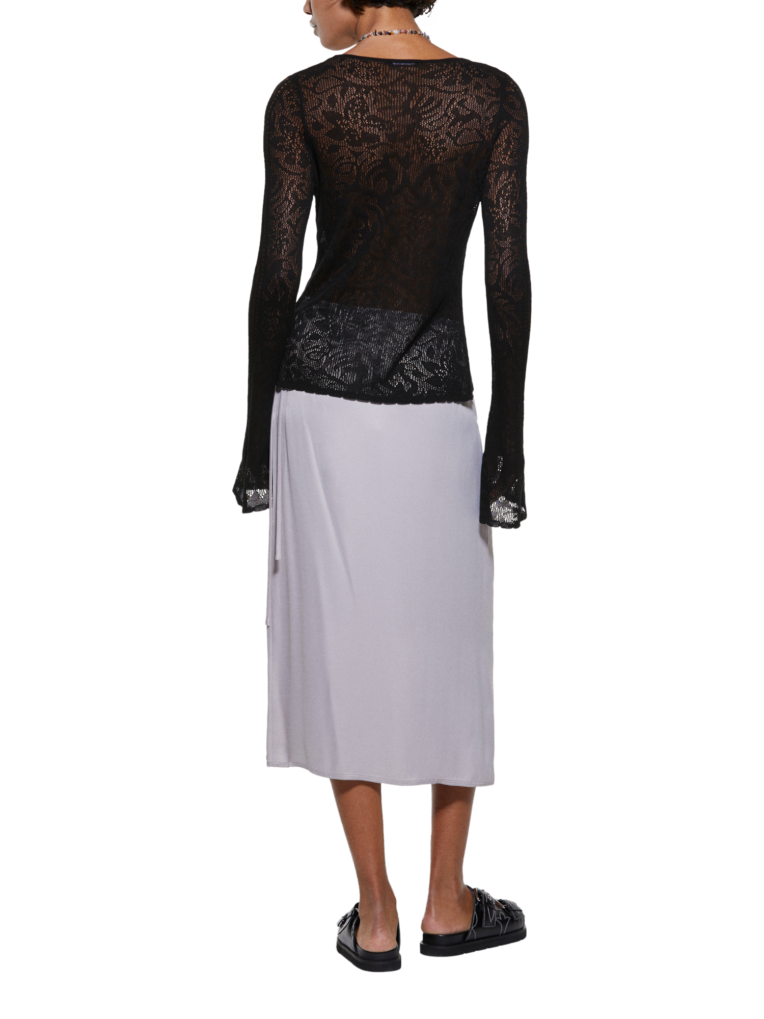 Product image 2 of 5, which shows SISLEY Perforated Floral Design Cardigan Top, Black, XS