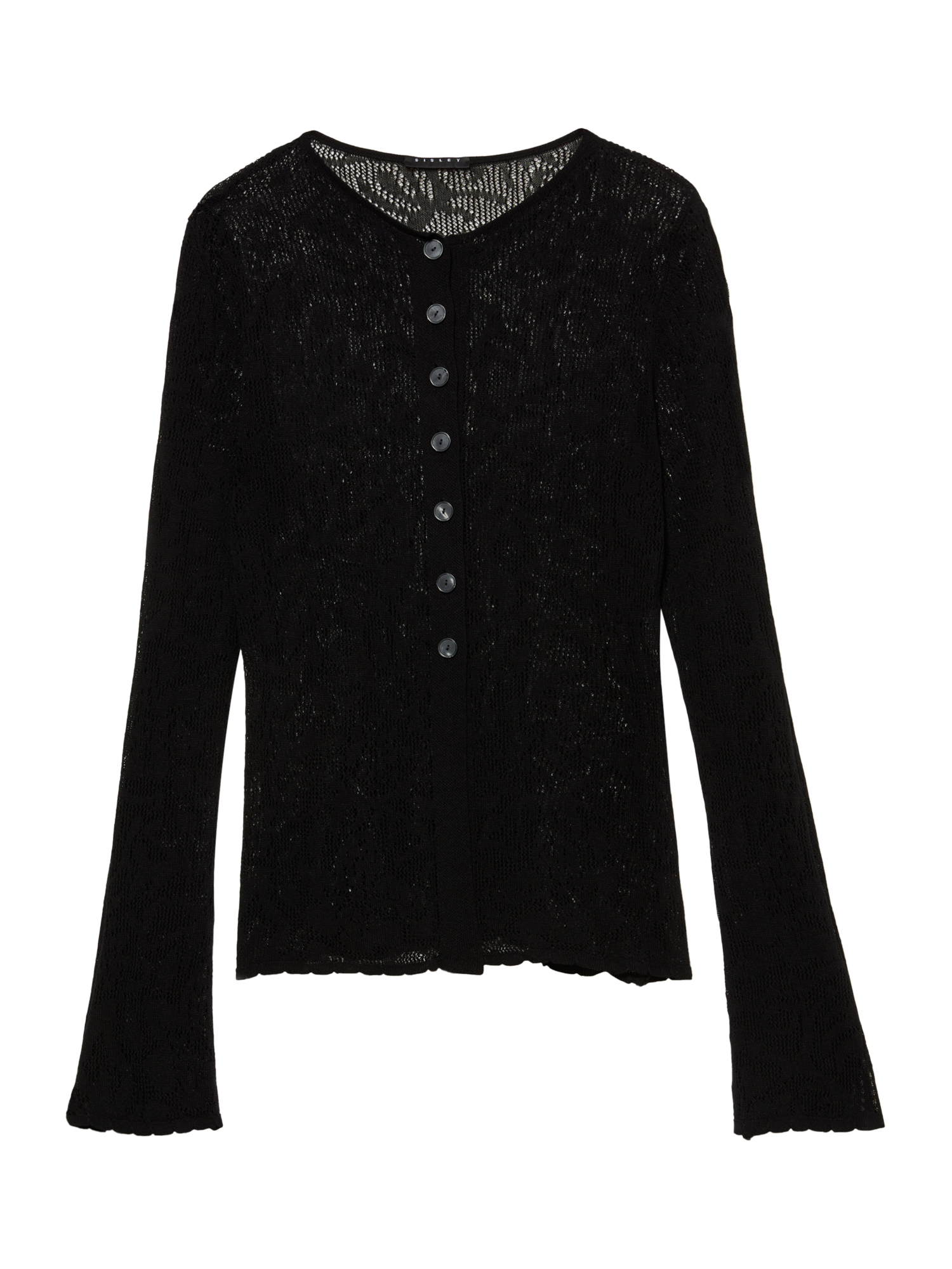 Product image 5 of 5, which shows SISLEY Perforated Floral Design Cardigan Top, Black, XS