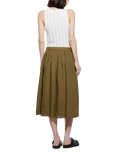 SISLEY A-Linen Pure Linen Midi Skirt, Khaki