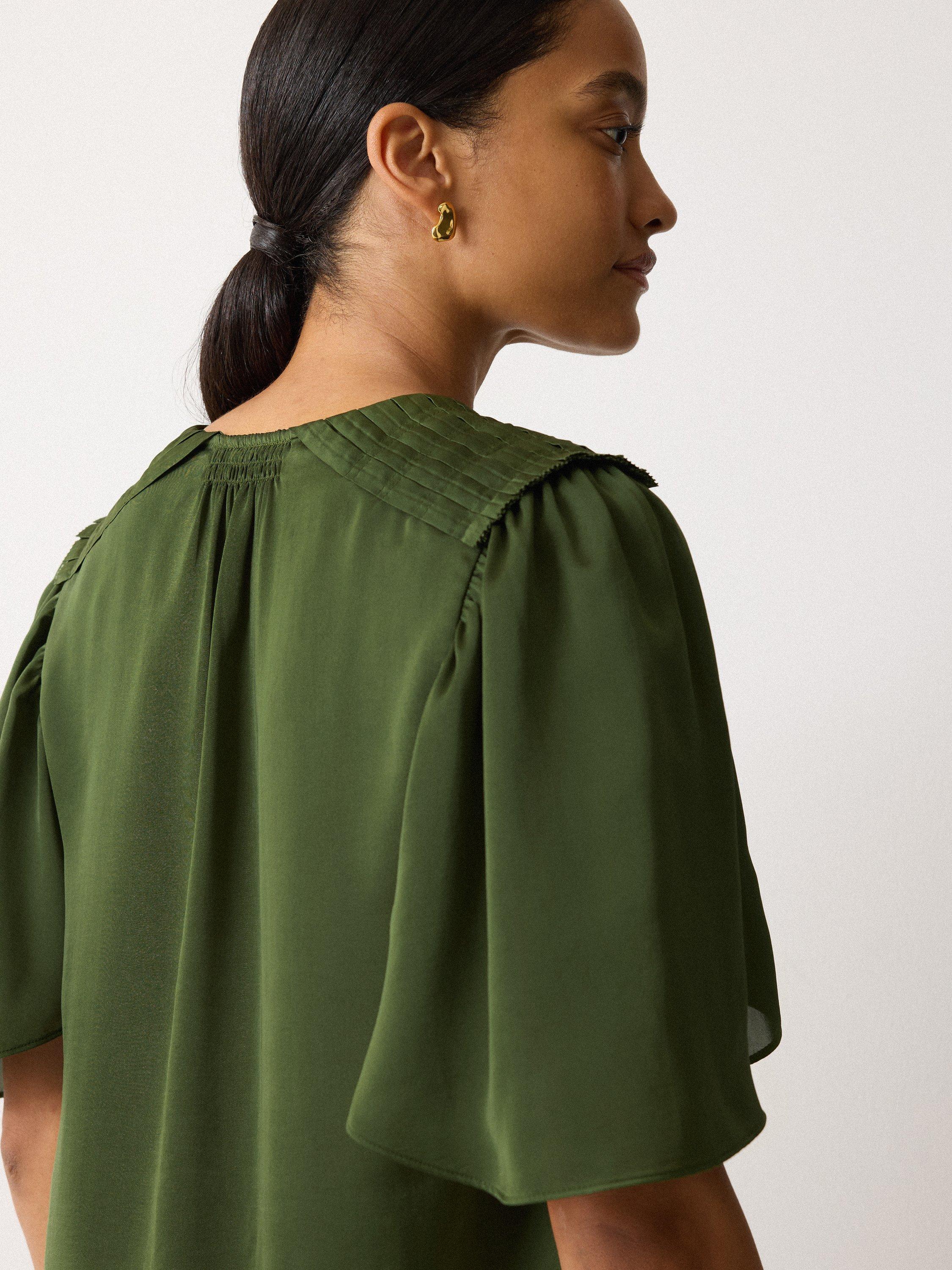 Product image 3 of 5, which shows Jigsaw Pleat Detail V-Neck Satin Top, Green, 6