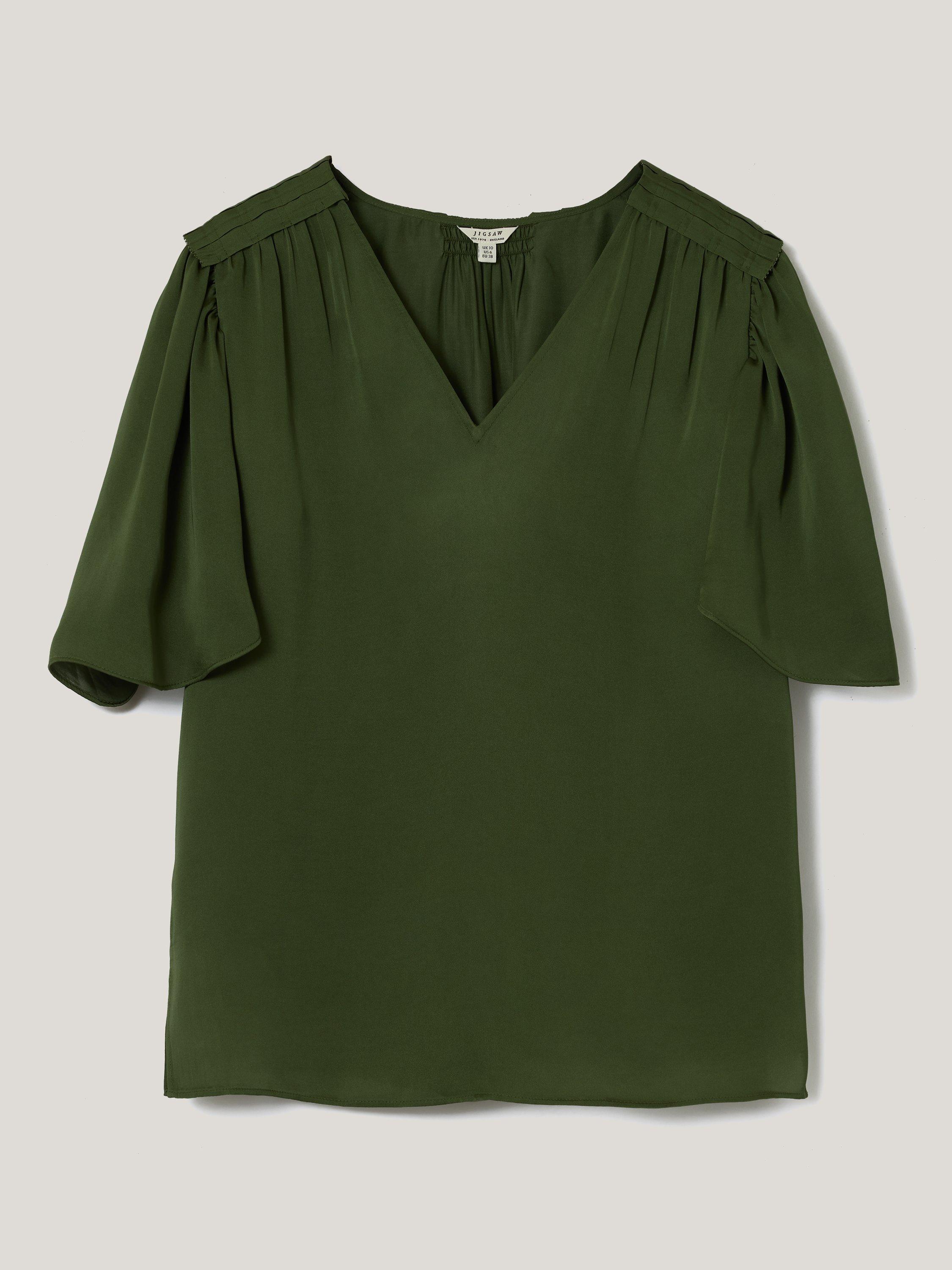Product image 5 of 5, which shows Jigsaw Pleat Detail V-Neck Satin Top, Green, 6