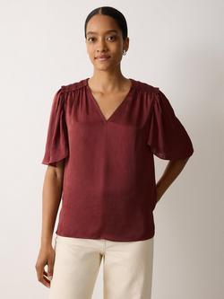 Jigsaw Pleat Detail V-Neck Satin Top, Orange