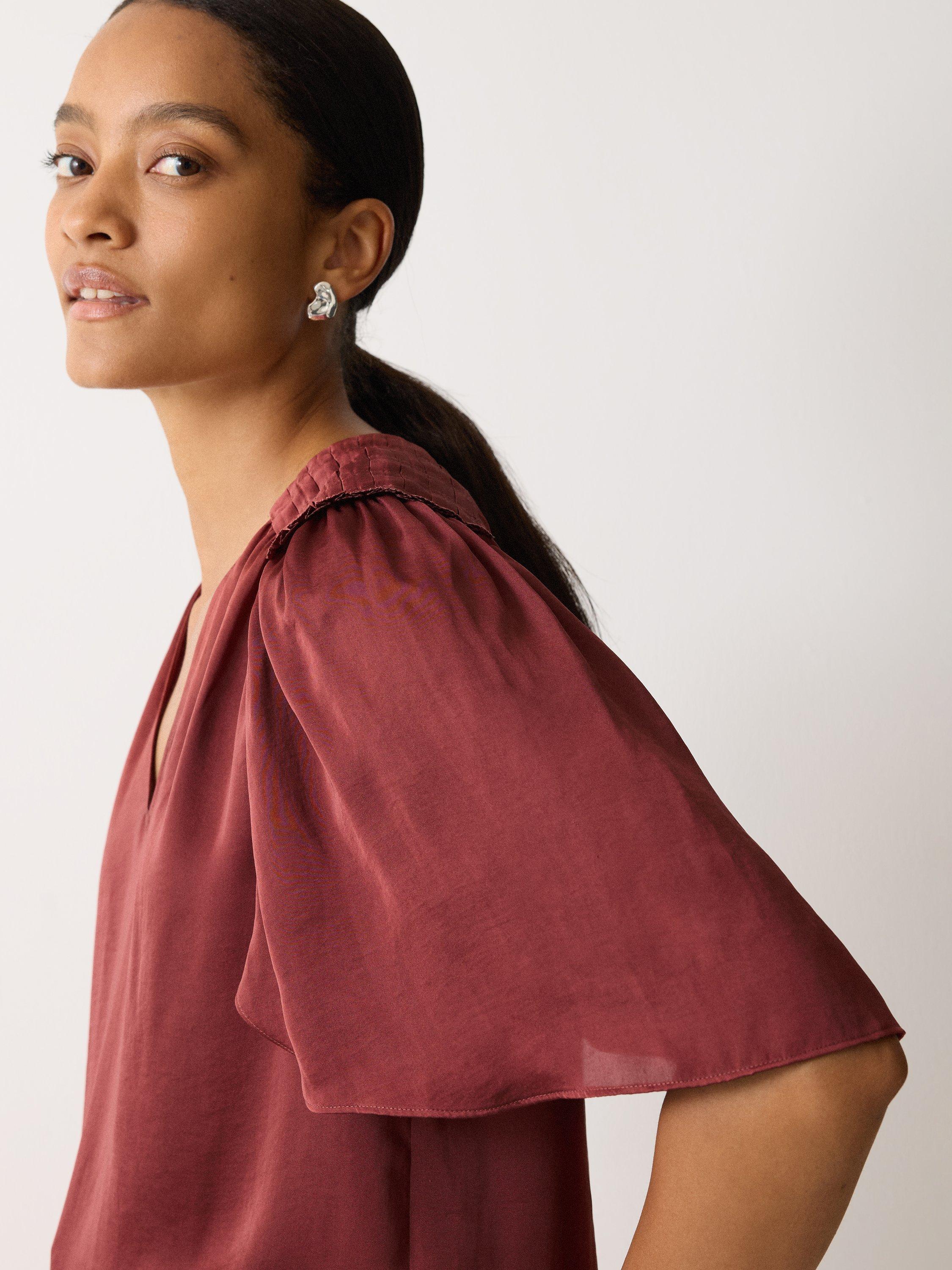 Product image 3 of 5, which shows Jigsaw Pleat Detail V-Neck Satin Top, Orange, 14