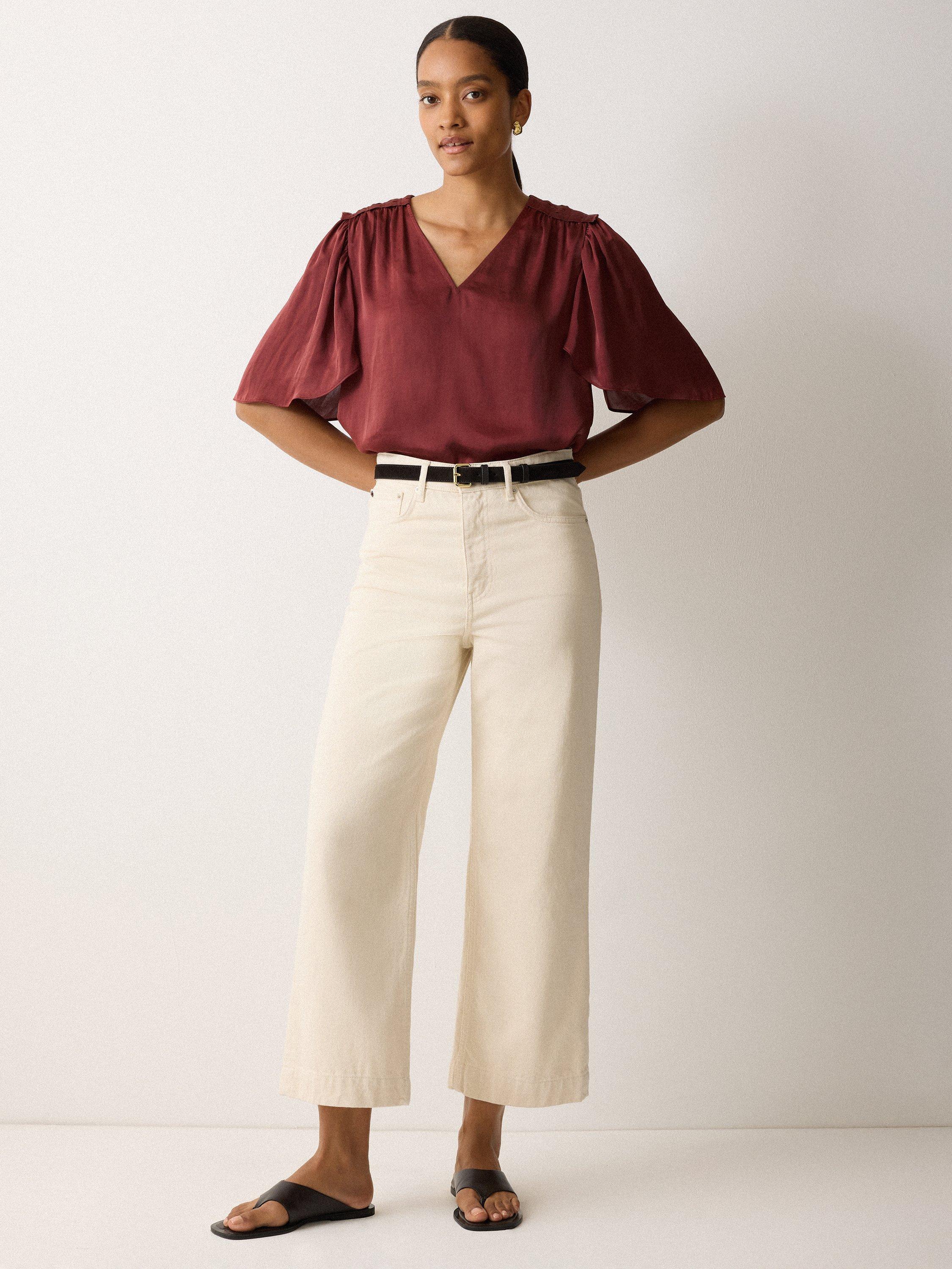 Product image 4 of 5, which shows Jigsaw Pleat Detail V-Neck Satin Top, Orange, 14