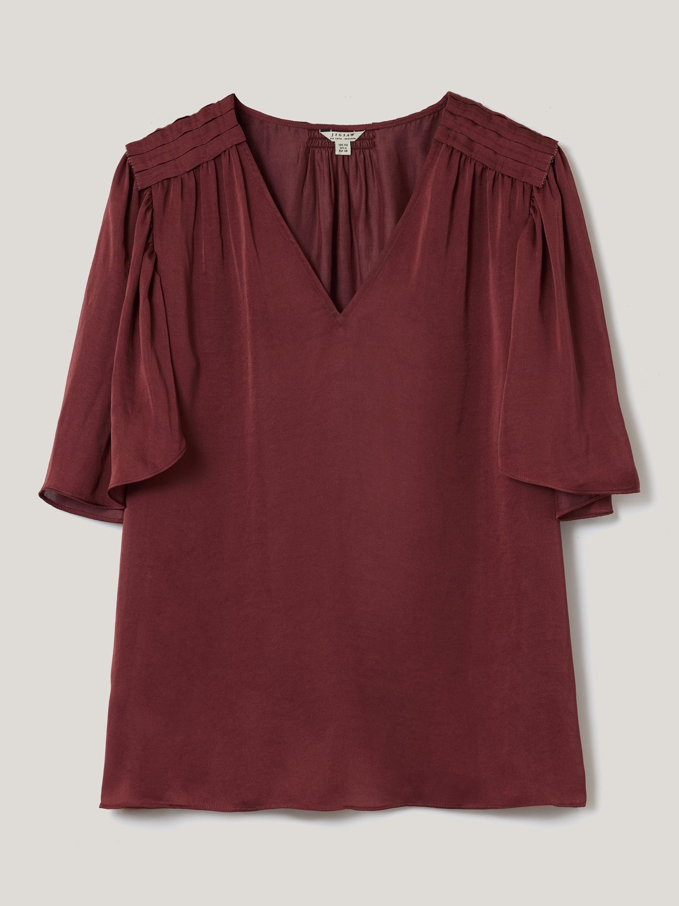Product image 5 of 5, which shows Jigsaw Pleat Detail V-Neck Satin Top, Orange, 14