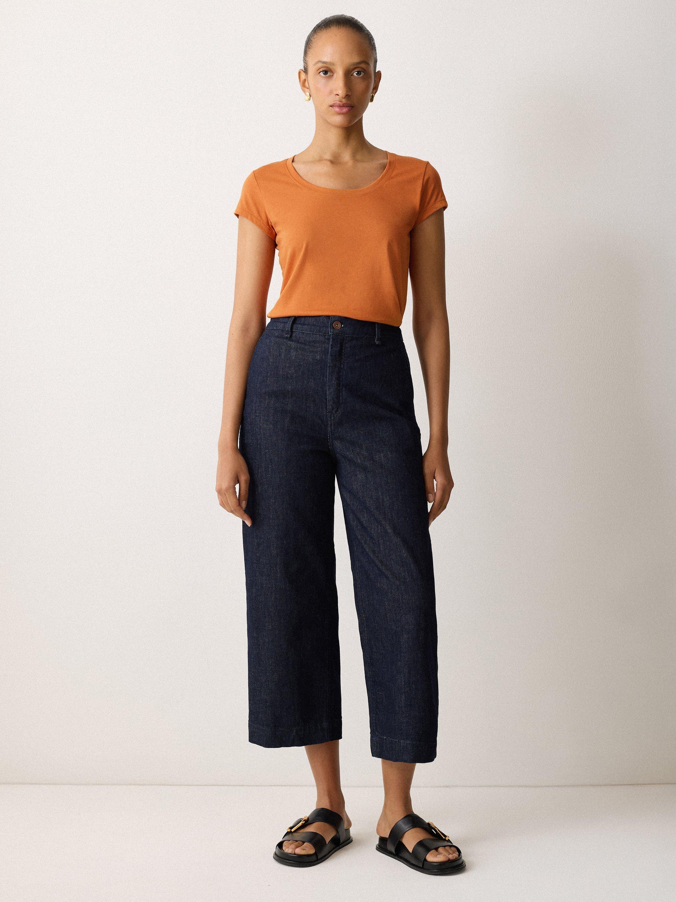 Product image 1 of 5, which shows Jigsaw Supima Cotton Scoop Neck T-Shirt, Orange Shimmer, XS