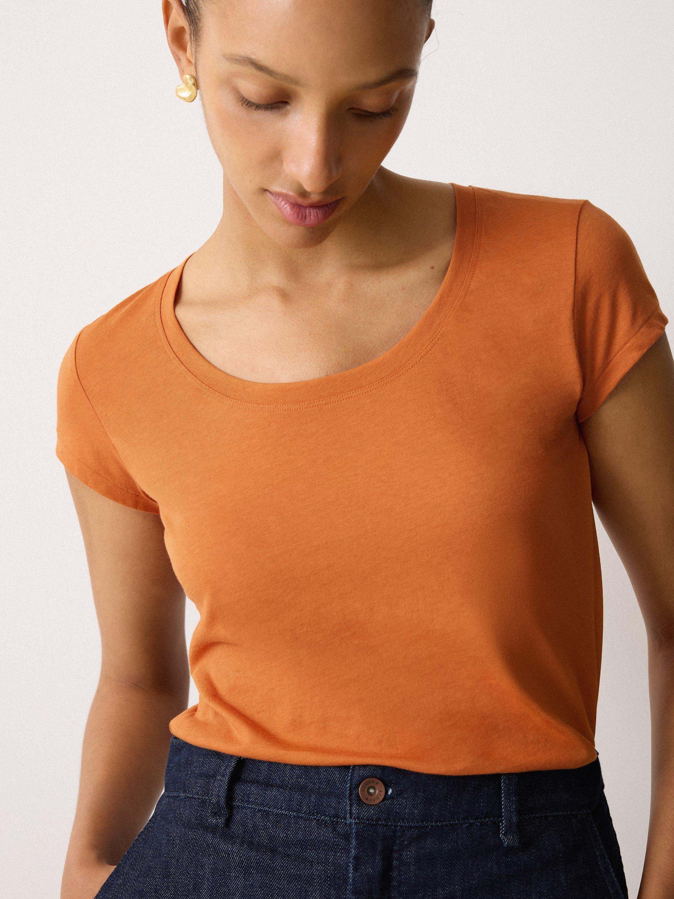Product image 3 of 5, which shows Jigsaw Supima Cotton Scoop Neck T-Shirt, Orange Shimmer, XS