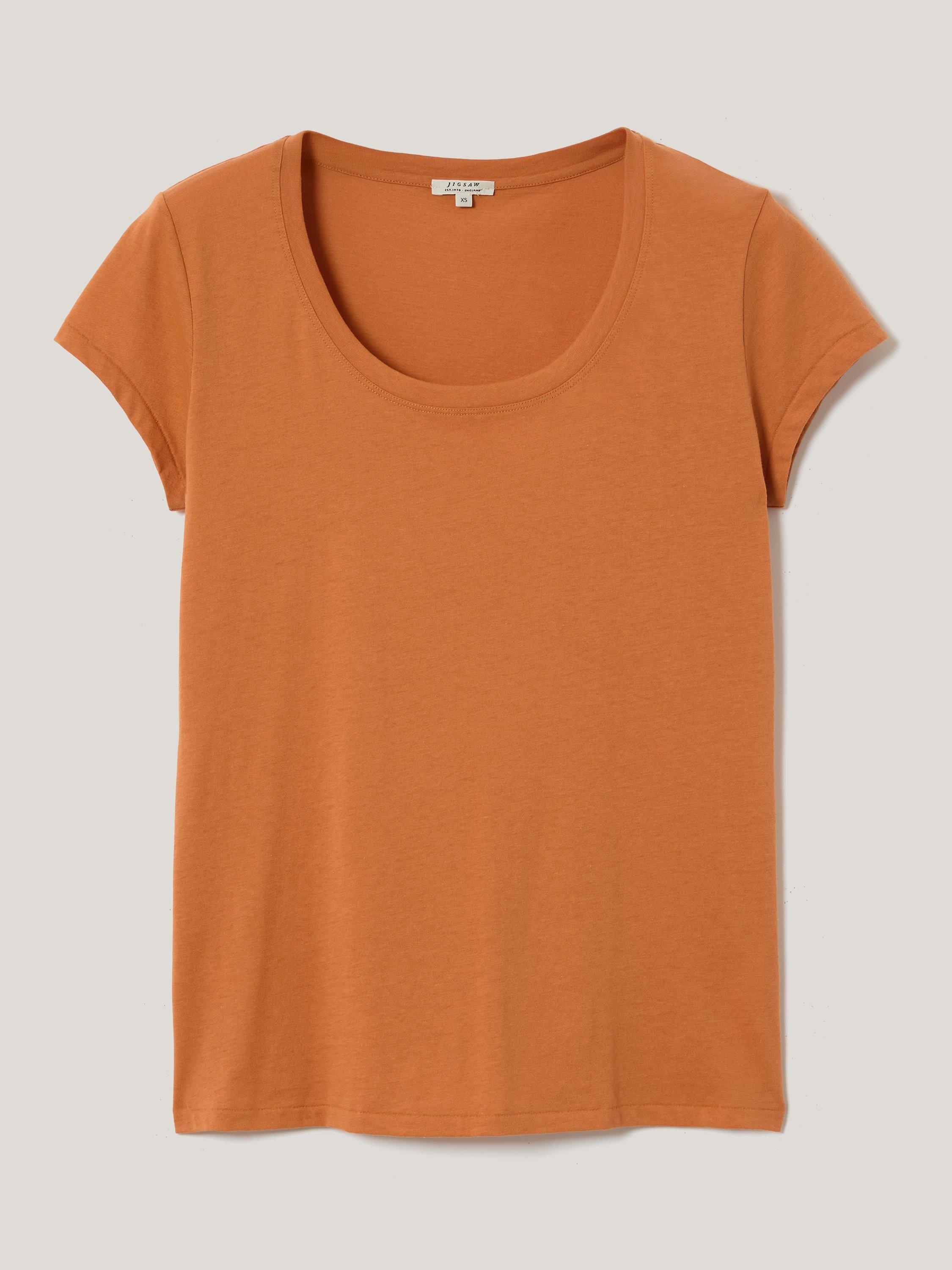 Product image 5 of 5, which shows Jigsaw Supima Cotton Scoop Neck T-Shirt, Orange Shimmer, XS