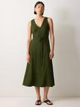 Jigsaw Stich Seam Linen Rich Dress, Green