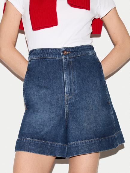 Jigsaw Finton Seam Detail Denim Shorts, Blue