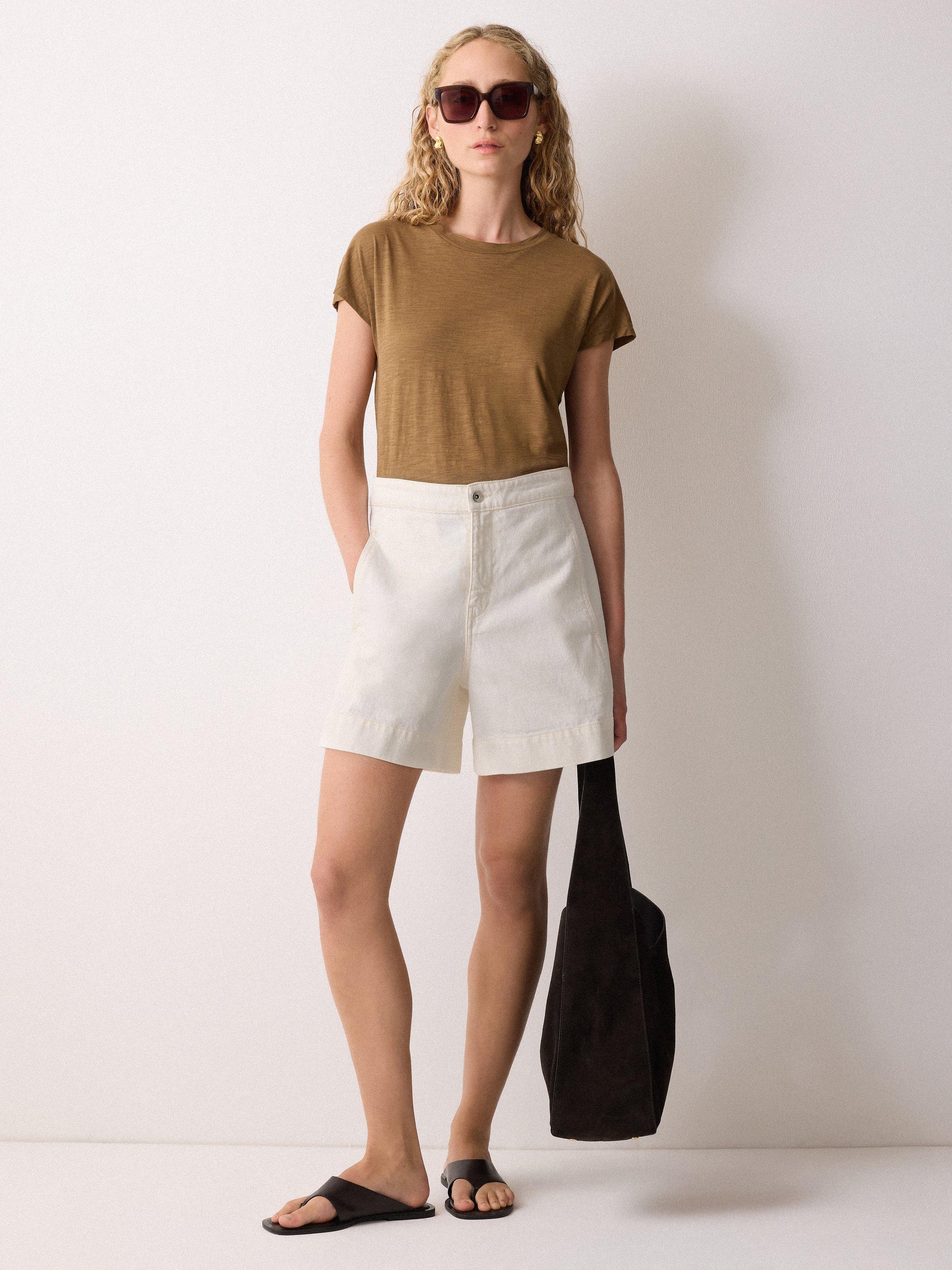 Product image 1 of 6, which shows Jigsaw Finton Seam Detail Denim Shorts, Ecru, 8