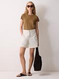 Jigsaw Finton Seam Detail Denim Shorts, Ecru